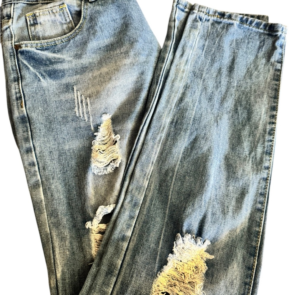 Men's Straight Light Blue Distressed Jeans